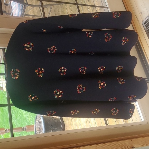 Geiger Austria Sz. 40 M L Embroidered Art 100% Boiled Navy Blue Wool Cardigan - Picture 8 of 12